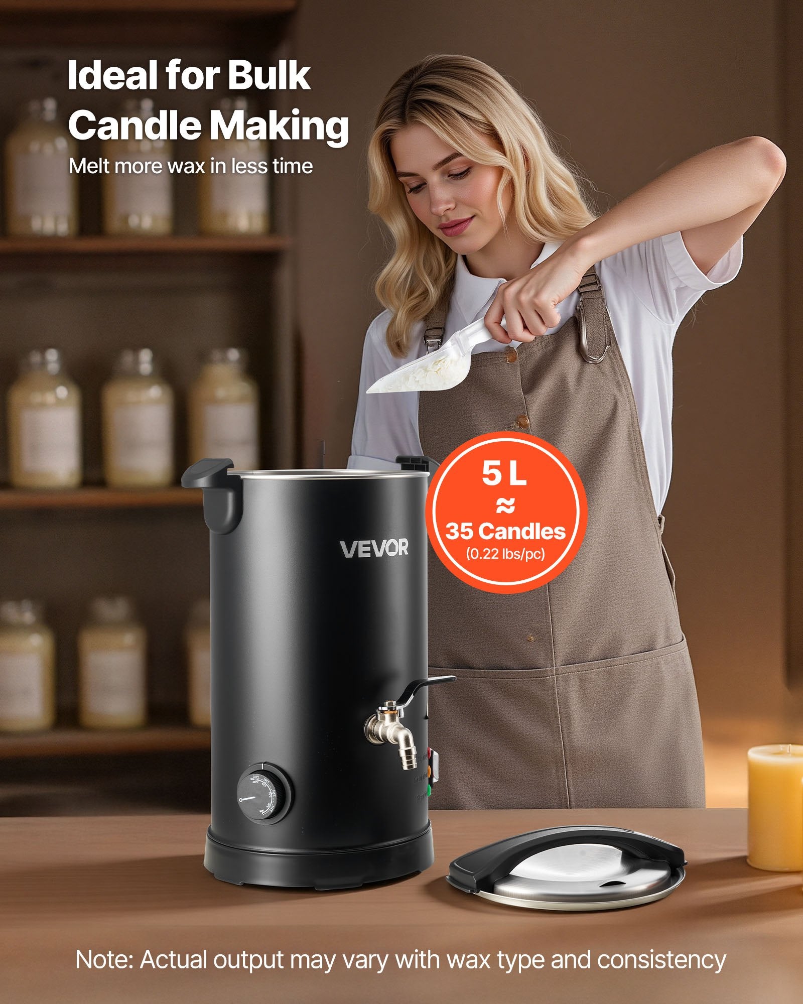 Wax Melter For Candle Making, 5.3 Qts, Fast And Even Heating, With Easy Pour Spout And Temperature Control, Hourglass Base For Non-Stick Smooth Flow, Wax Melting Pot For Making Candles Soaps
