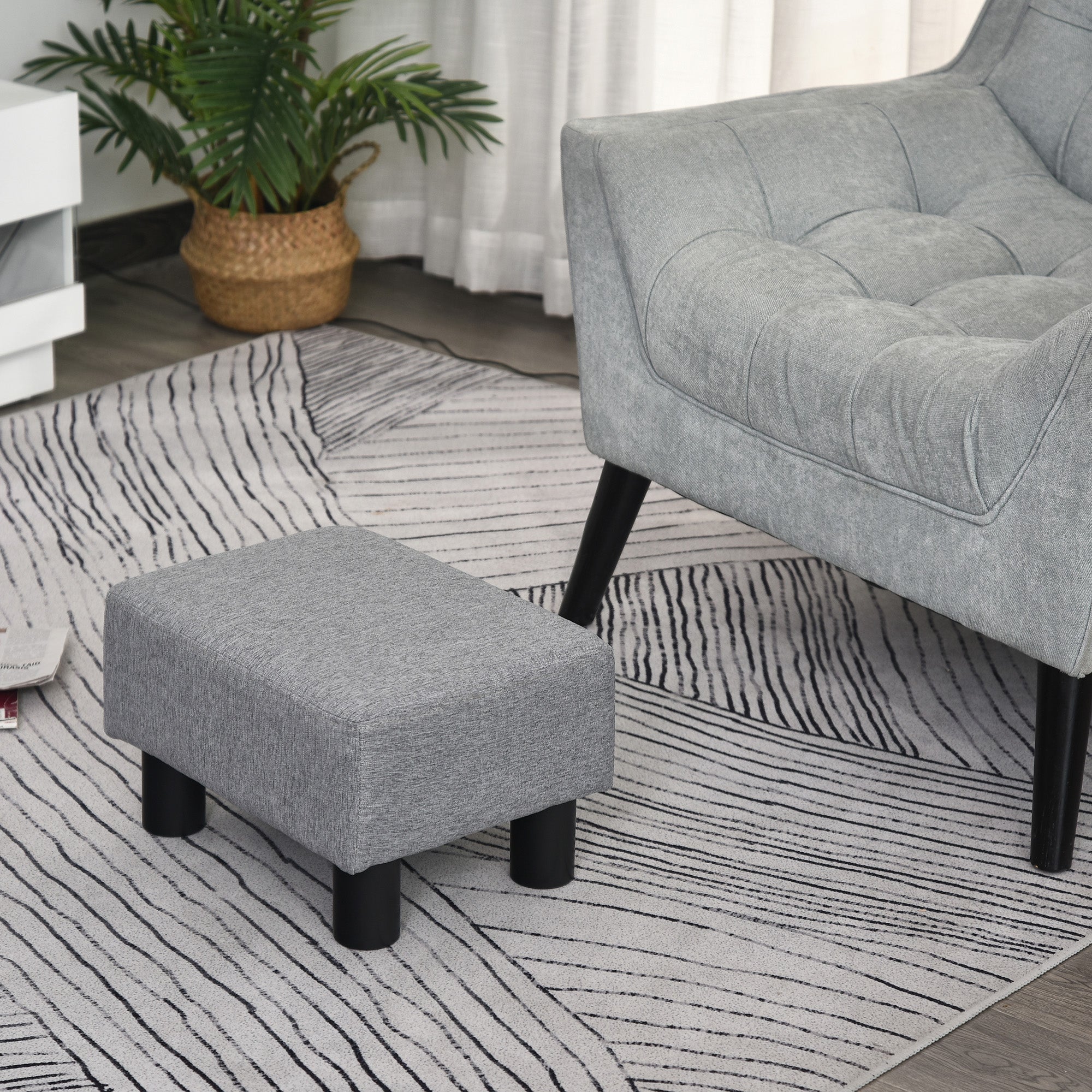 Versatile Accent 16 Gray Linen FabricOttoman Cube Footrest Pouf