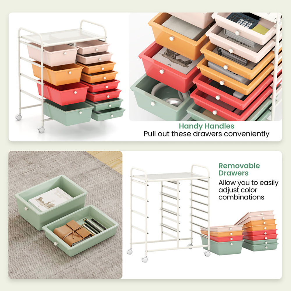 12-Drawer Utility Rolling Cart With Drawers Multi-Use Storage
