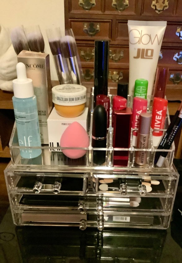 Clear Acrylic Clear Dustproof Makeup Storage, Organizer Drawers Large Skin Care Cosmetic Display Cases For Bathroom Stackable Storage Box With 4 Drawers For Vanity