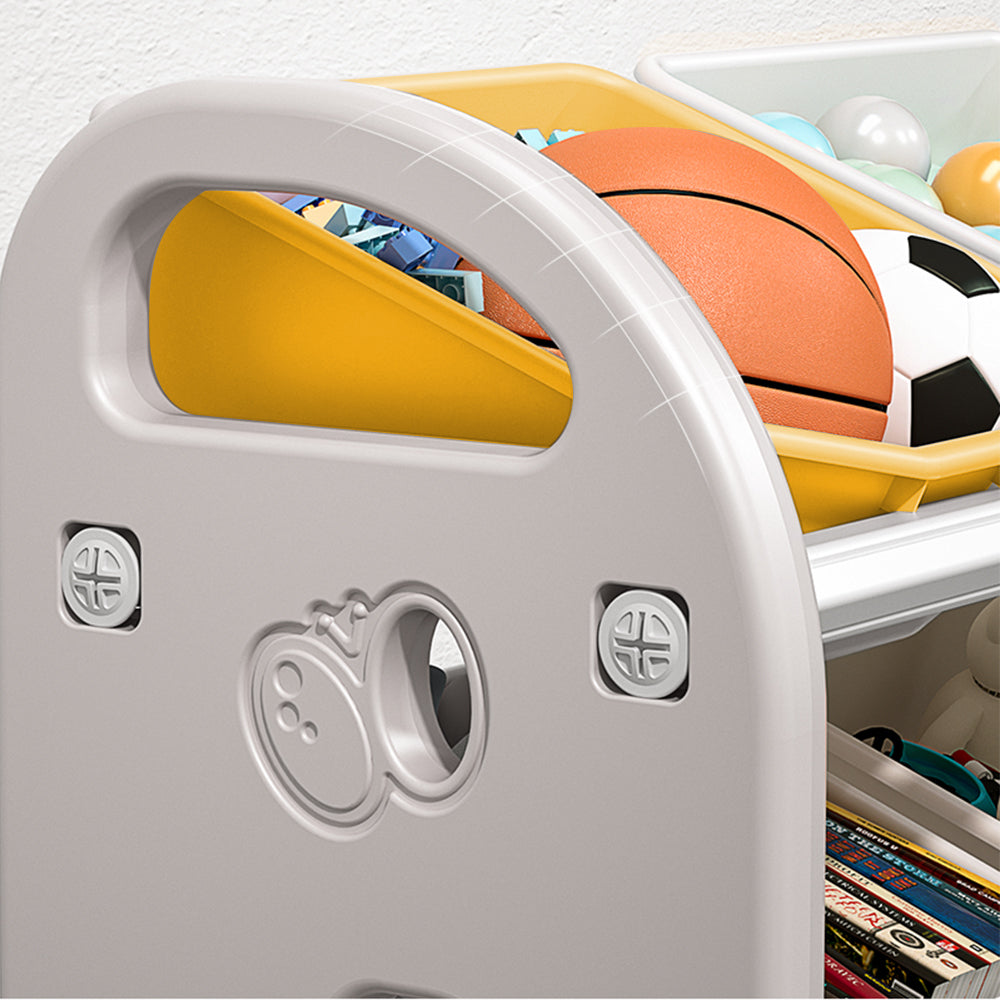 Kids Toy Storage Organizer With 6 Bins, Multi-functional Nursery Organizer Kids Furniture Set Toy Storage Cabinet Unit With HDPE Shelf And Bins For Playroom, Bedroom, Living Room Yellow White Color