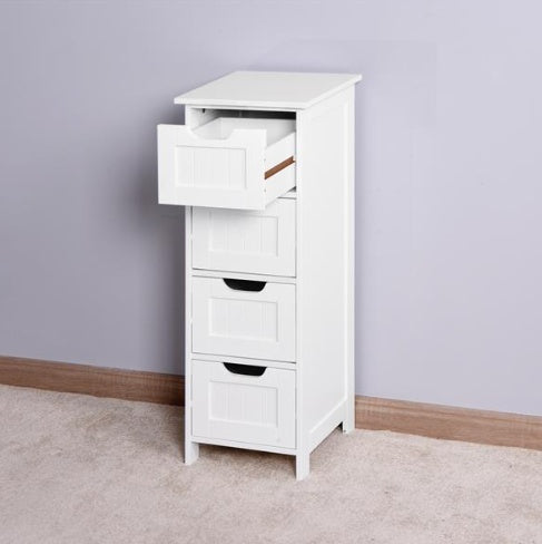 White Bathroom Storage Cupboard, Freestanding Locker With Drawers