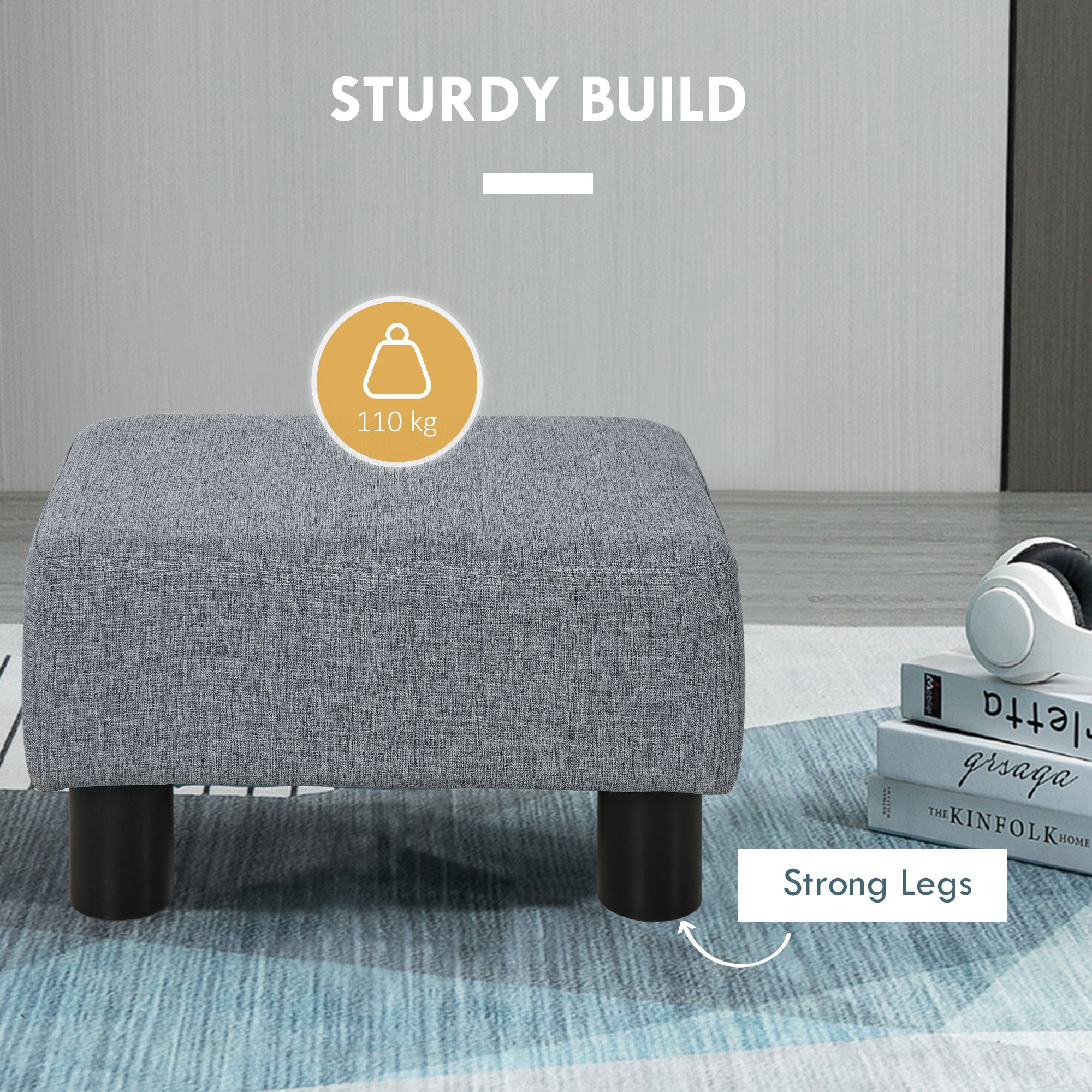 Versatile Accent 16 Gray Linen FabricOttoman Cube Footrest Pouf