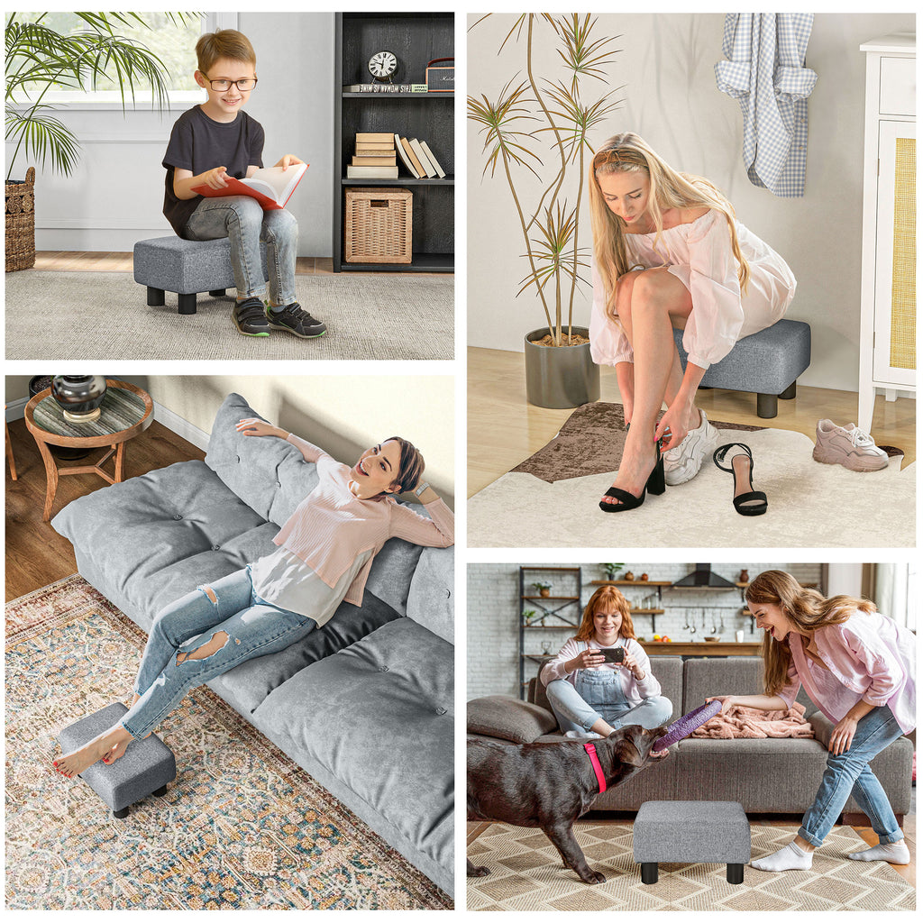 Versatile Accent 16 Gray Linen FabricOttoman Cube Footrest Pouf