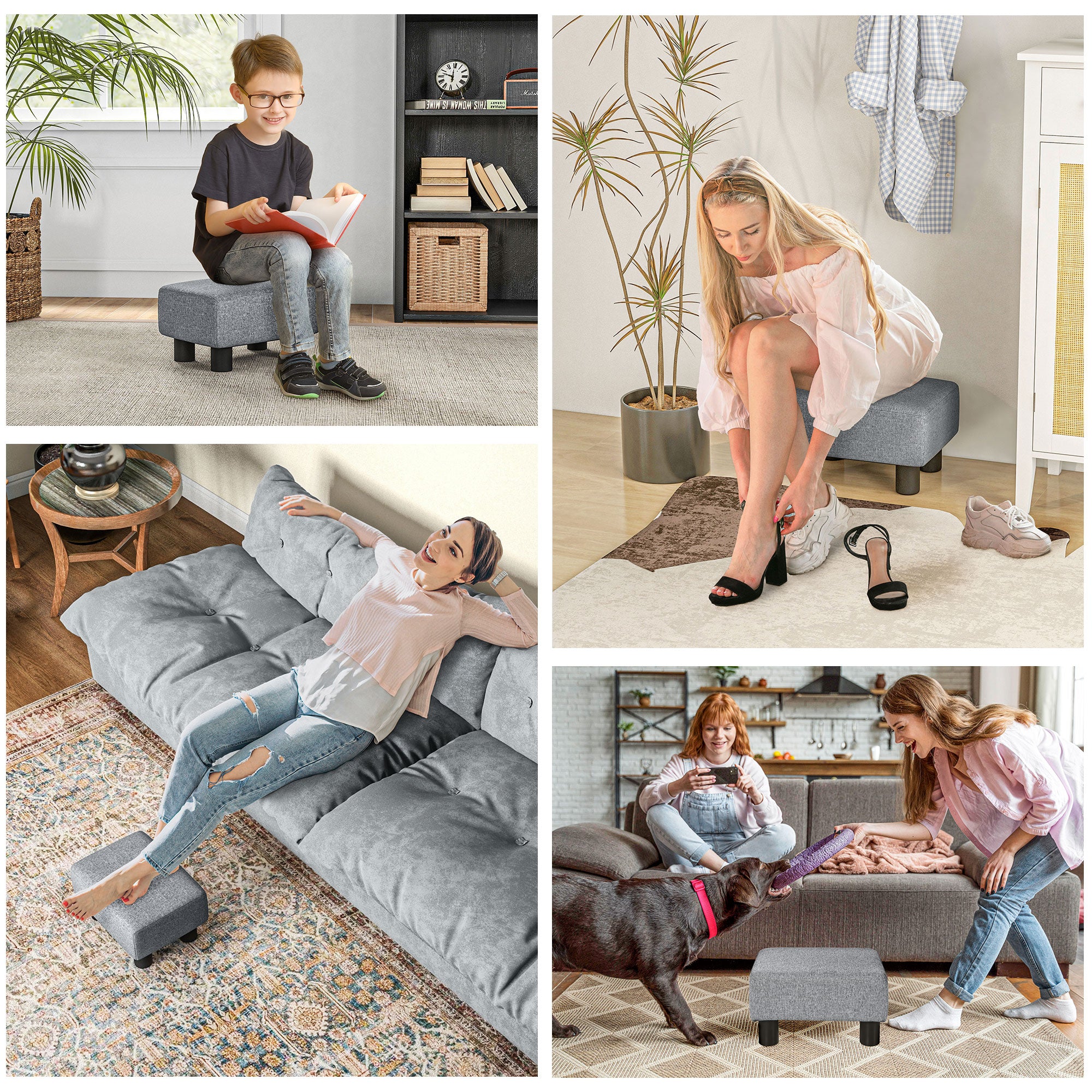 Versatile Accent 16 Gray Linen FabricOttoman Cube Footrest Pouf