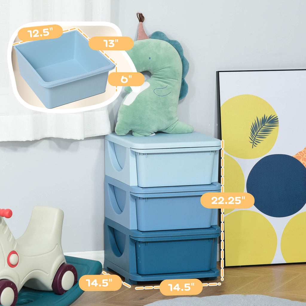3 Tier Kids Storage Unit, Toy Organizers and Storage with 3 Drawer Chest for Kids Bedroom Nursery Kindergarten Living Room for Boys Girls Toddlers, Blue