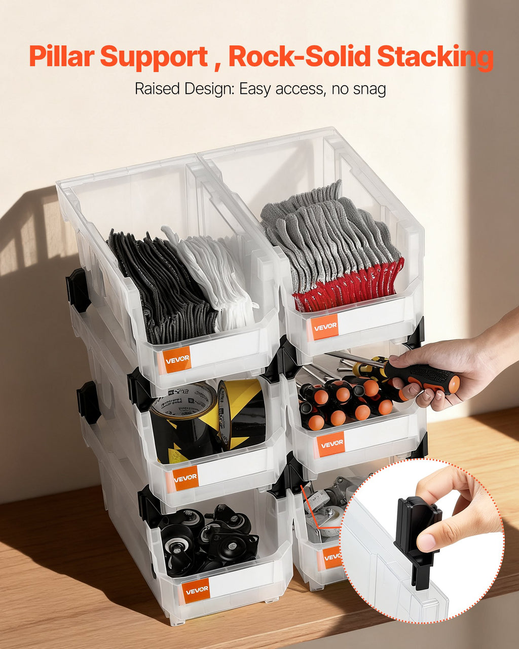 Plastic Stackable Storage Bins, 14.8 X 8.5 X 7.1 Inch (6 Pack), Plastic Containers For Organizing & Storage Bins For Closet, Garage, Small Parts, Office Supplies, Other Accessories, Transparent