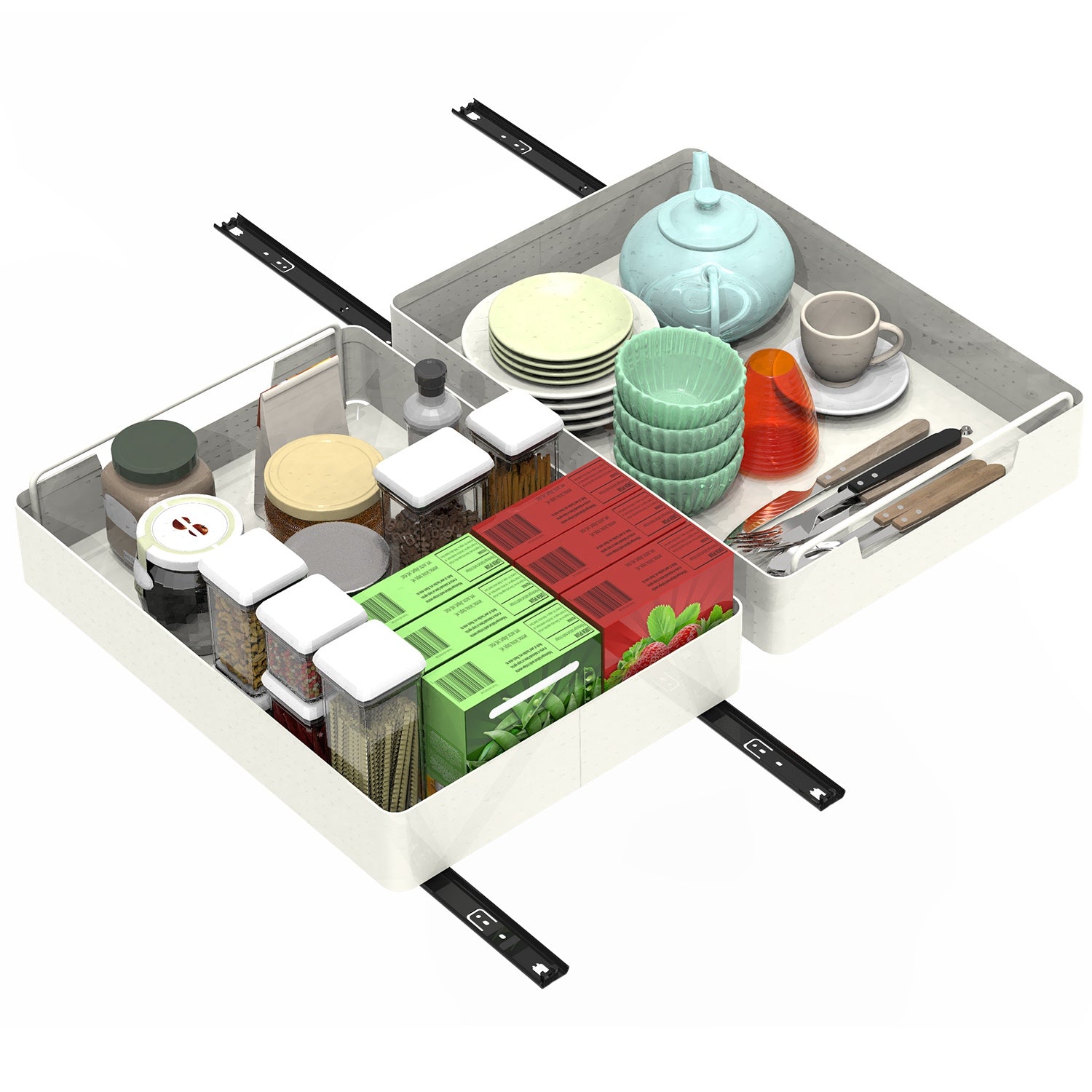 2Pcs Pull Out Cabinet Organizers Sliding Shelf Spice Rack Carbon Steel Roll Out Drawers Fixed With Adhesive Nano Film With Handle 55LBS Max Load