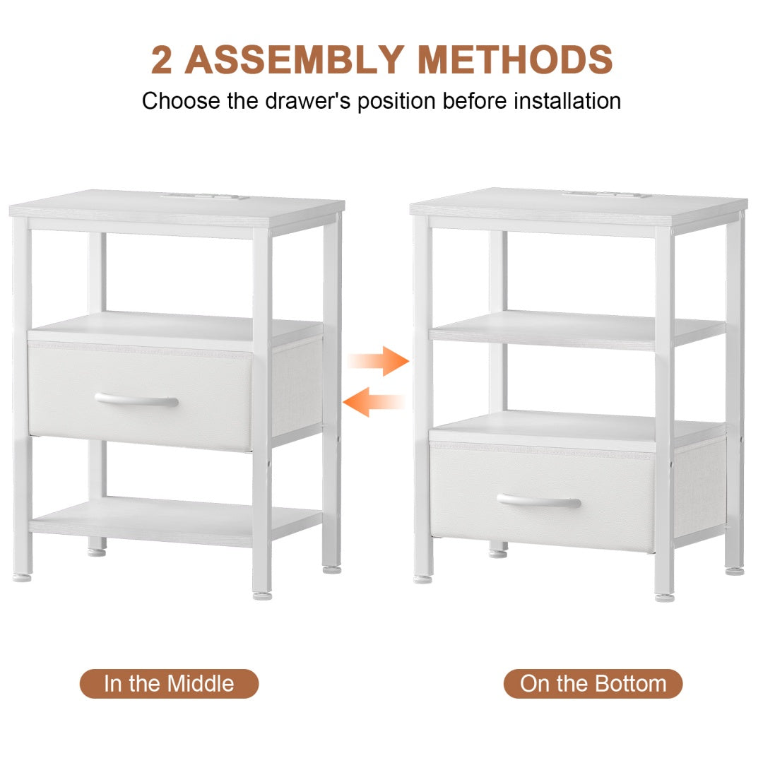 Bedside Table, With Built-in USB-C-type Port Sockets And Adjustable Drawers, 3-layer Storage Rack, And Fabric Drawers