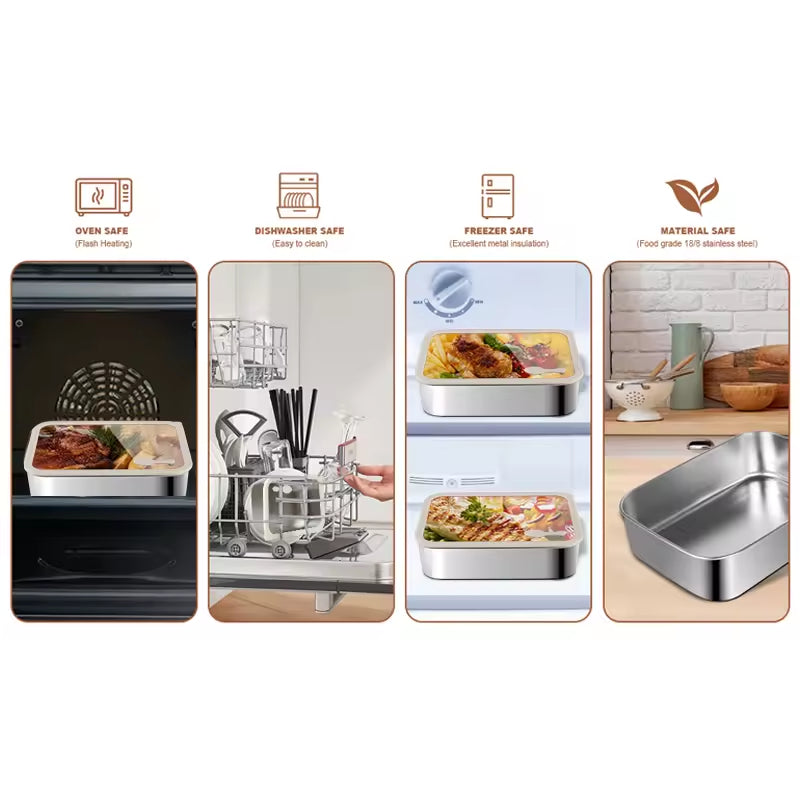 PUCOHOUSE Stainless Steel Food-Grade Storage Containers, Square Freezer And Refrigerator Organizers, Office Lunch Boxes