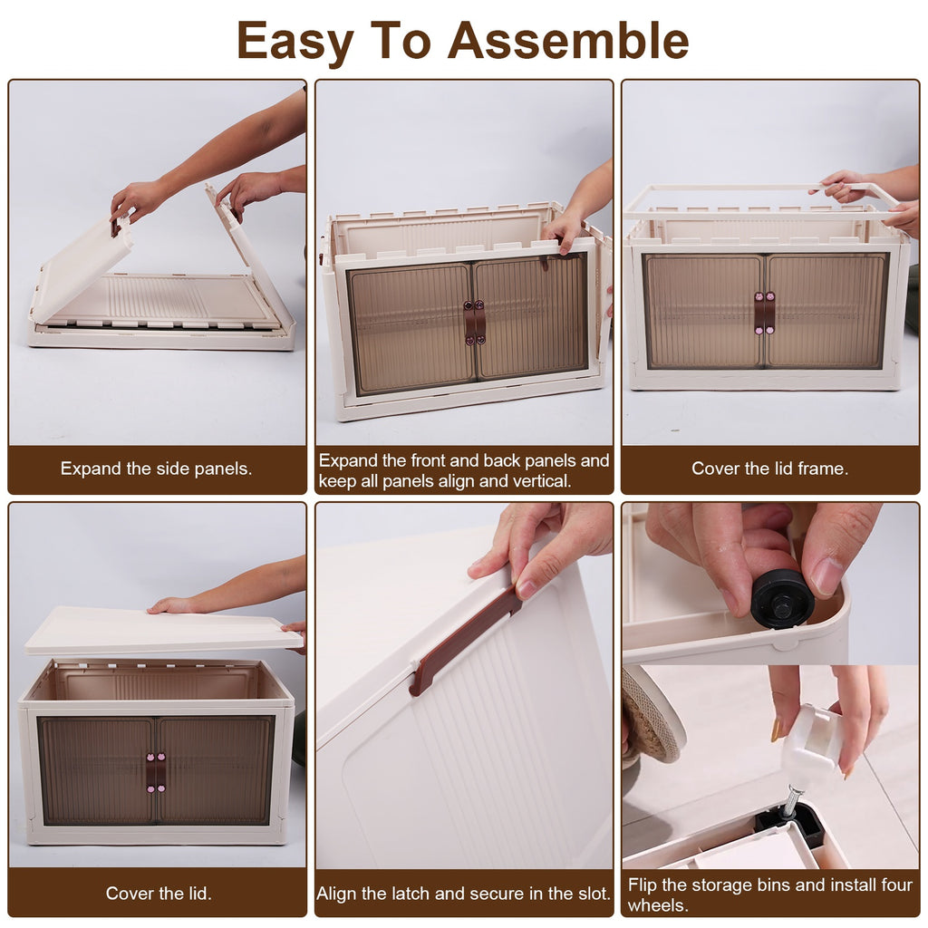 3Pcs Foldable Storage Bins With Lid Wheels Front Magnetic Door Fedex Shipping