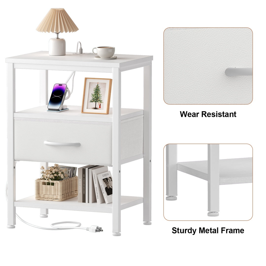 Bedside Table, With Built-in USB-C-type Port Sockets And Adjustable Drawers, 3-layer Storage Rack, And Fabric Drawers