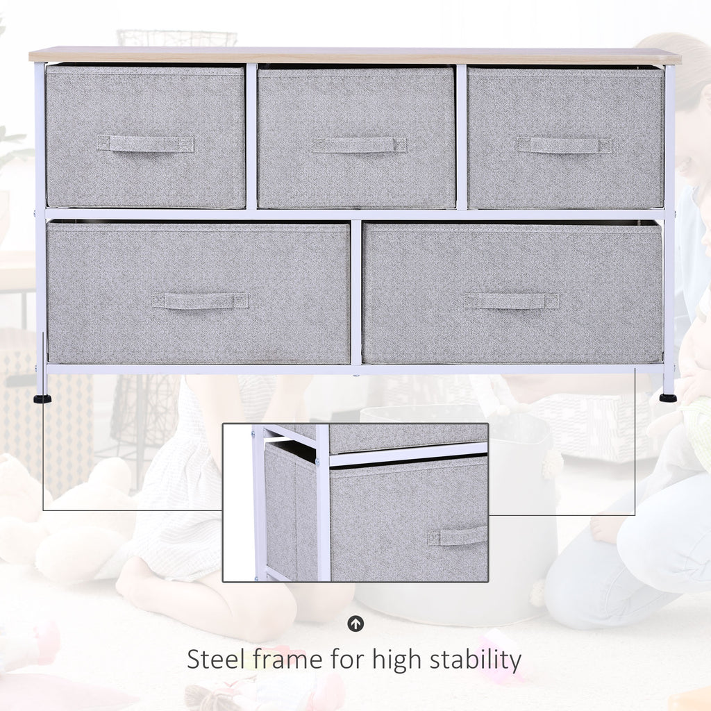 40" L 5 Drawer Horizontal Storage Cube Dresser Unit Bedroom Organizer Living Room Shelf Tower with Bins