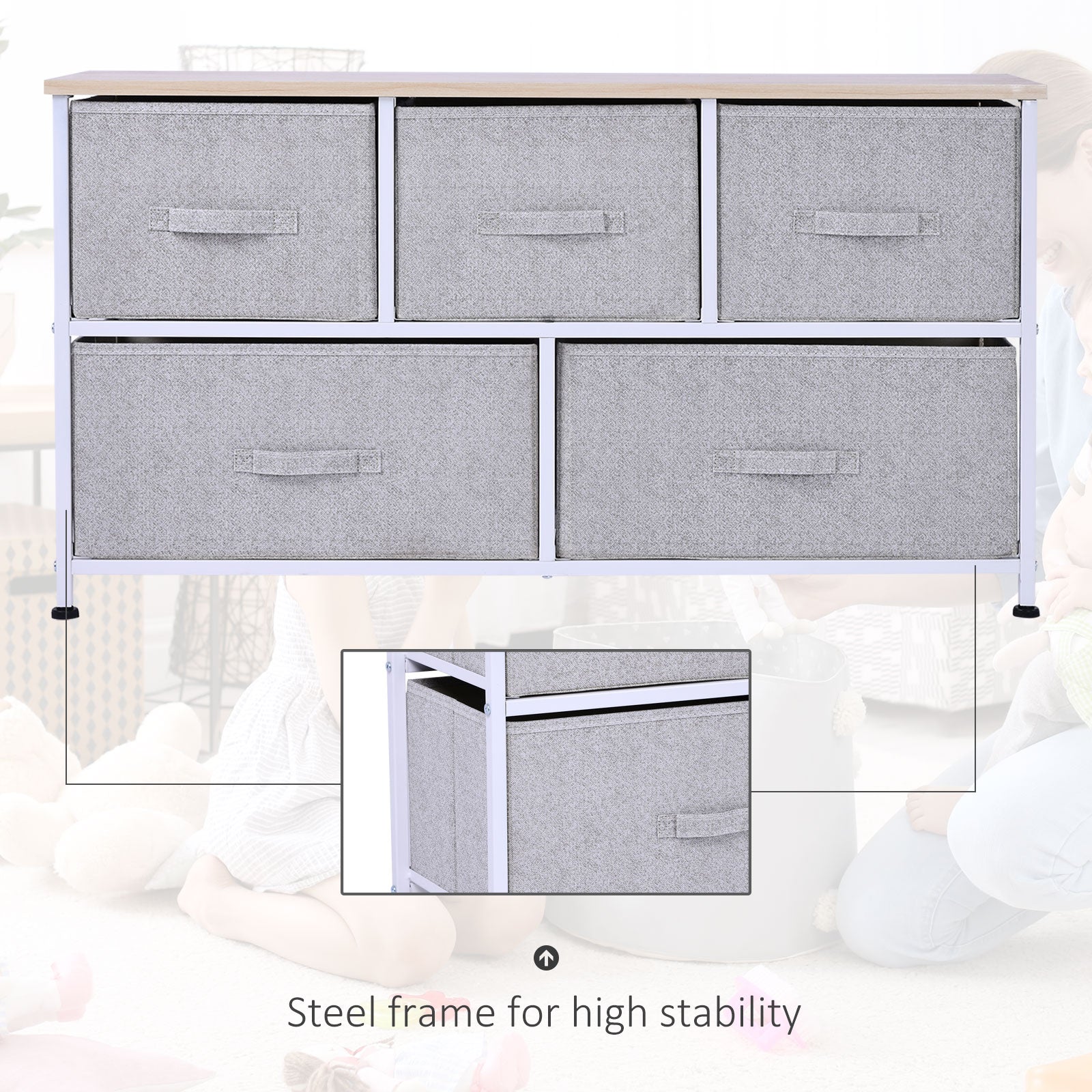 40" L 5 Drawer Horizontal Storage Cube Dresser Unit Bedroom Organizer Living Room Shelf Tower with Bins