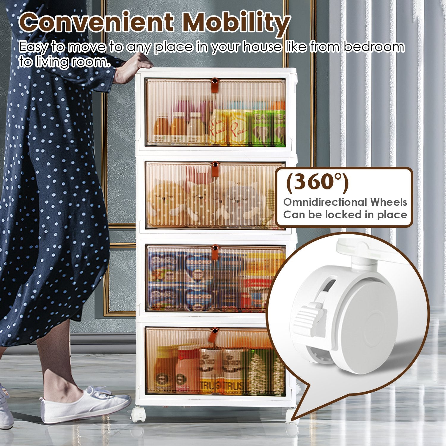 4Pc Foldable Storage Bins With Lid Front Magnetic Door Collapsible Stackable Closet Organizer Containers With 4Pcs 360 Degree Rotatable Wheels