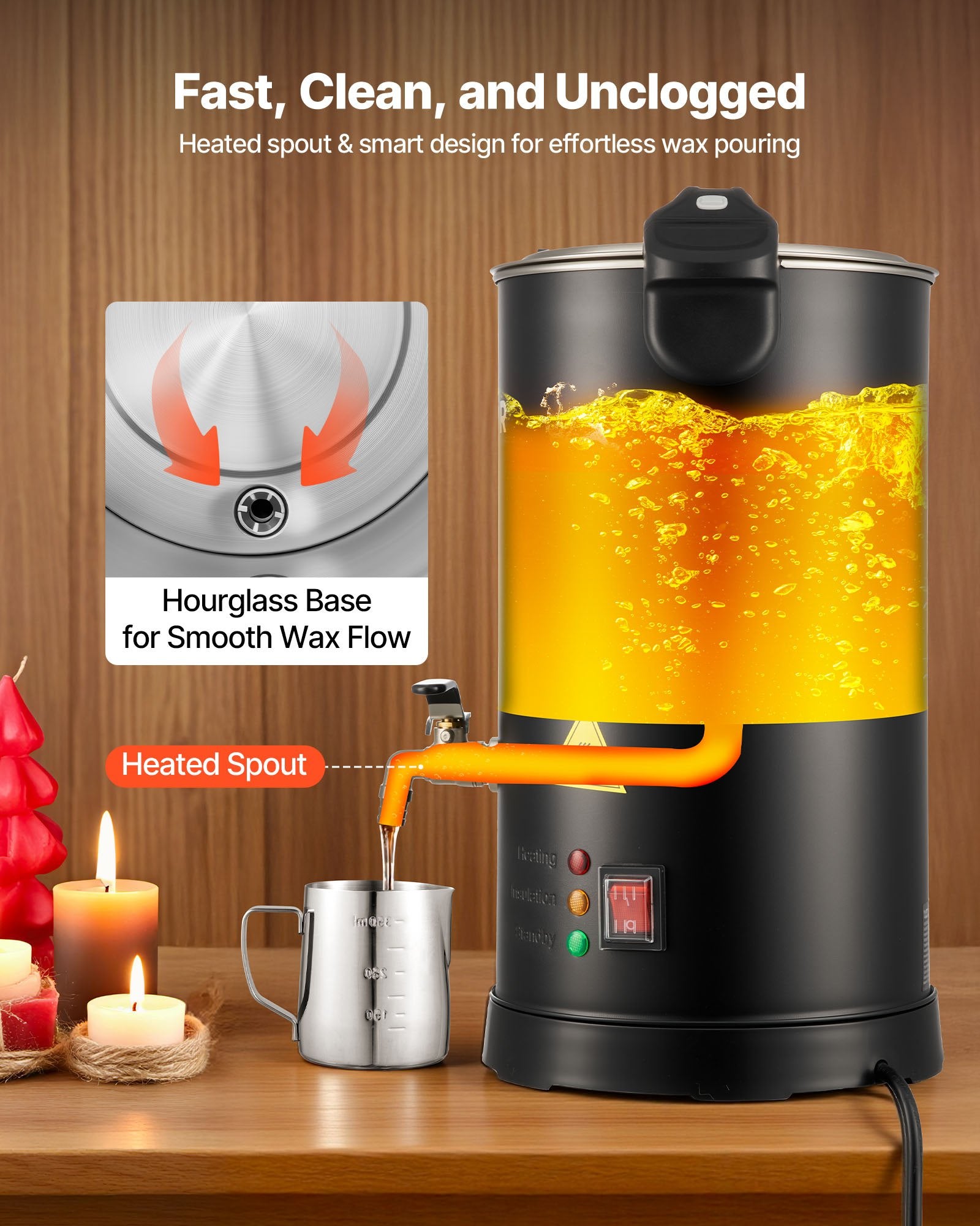 Wax Melter For Candle Making, 5.3 Qts, Fast And Even Heating, With Easy Pour Spout And Temperature Control, Hourglass Base For Non-Stick Smooth Flow, Wax Melting Pot For Making Candles Soaps