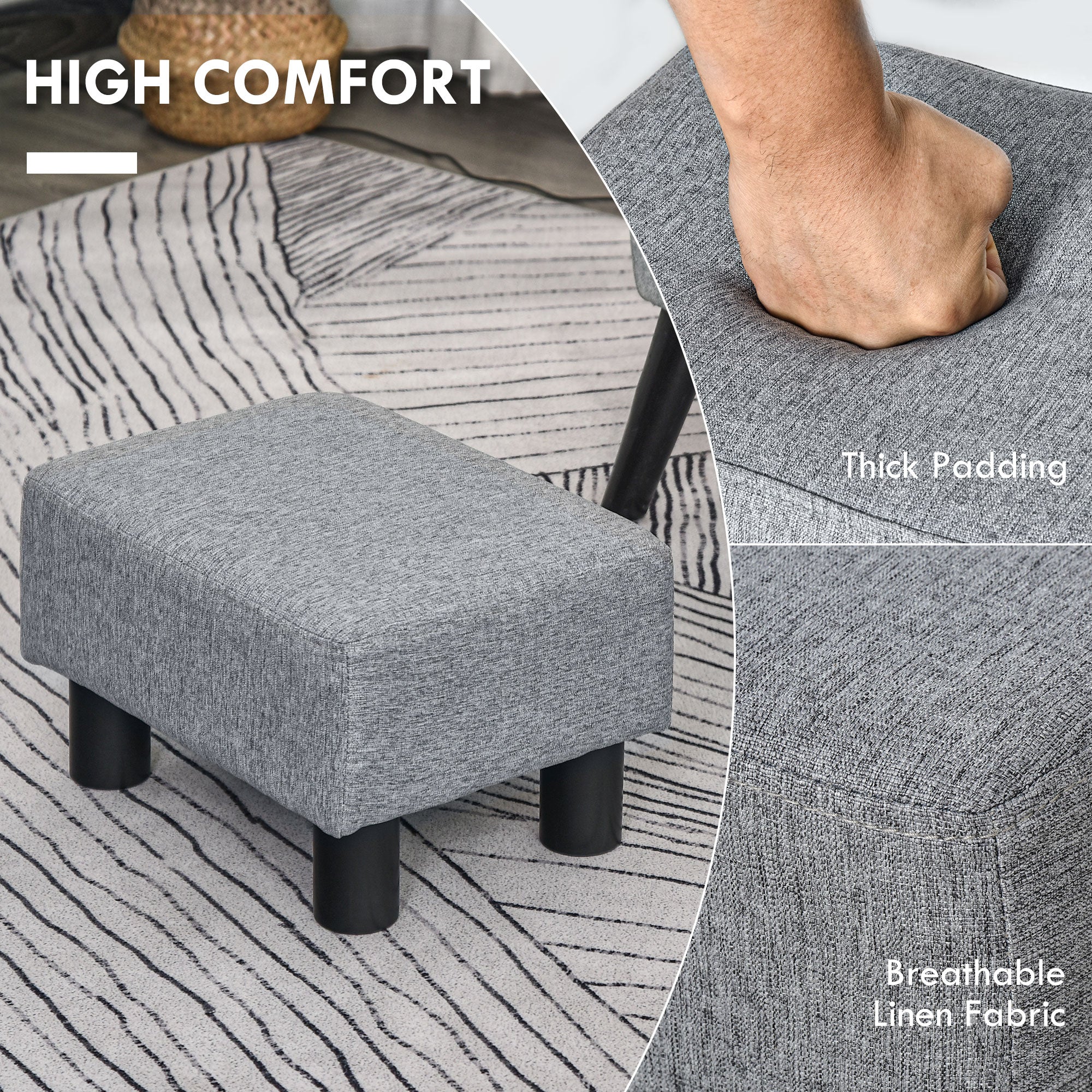 Versatile Accent 16 Gray Linen FabricOttoman Cube Footrest Pouf