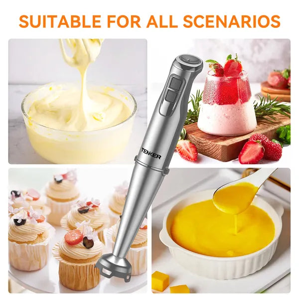 1100W Immersion Hand Blender, Stainless Steel Stick Blender With 12-Speed & Turbo Mode, TENKER 5-in-1 Handheld Blender With 600ml Mixing Beaker With Lid, 500ml Chopper, Whisk, Milk Frother, BPA-Free