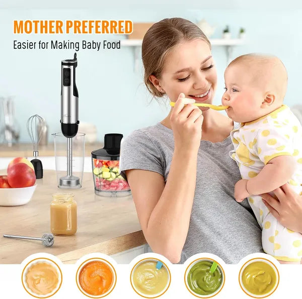 Immersion Blender Handheld, 1100W 5-in-1 Multi-Purpose Hand Blender, 12-Speed Stick Blender, 600ml Beaker, 500ml Chopper, Egg Whisk, Milk Frother, Black