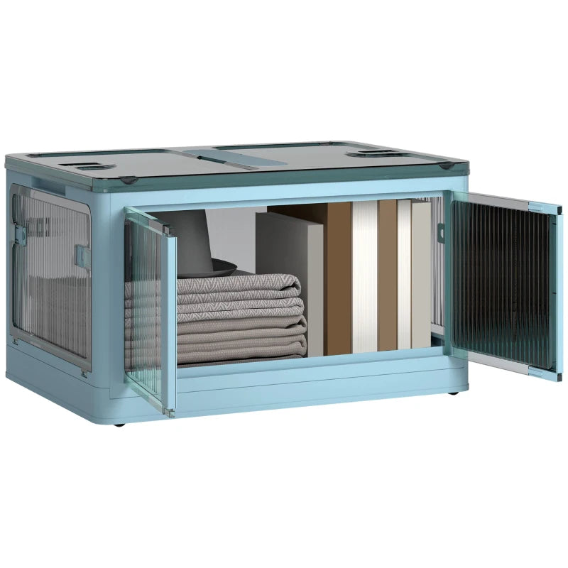 Stackable Storage Bins With Lids, Wheels, And Collapsible, Blue