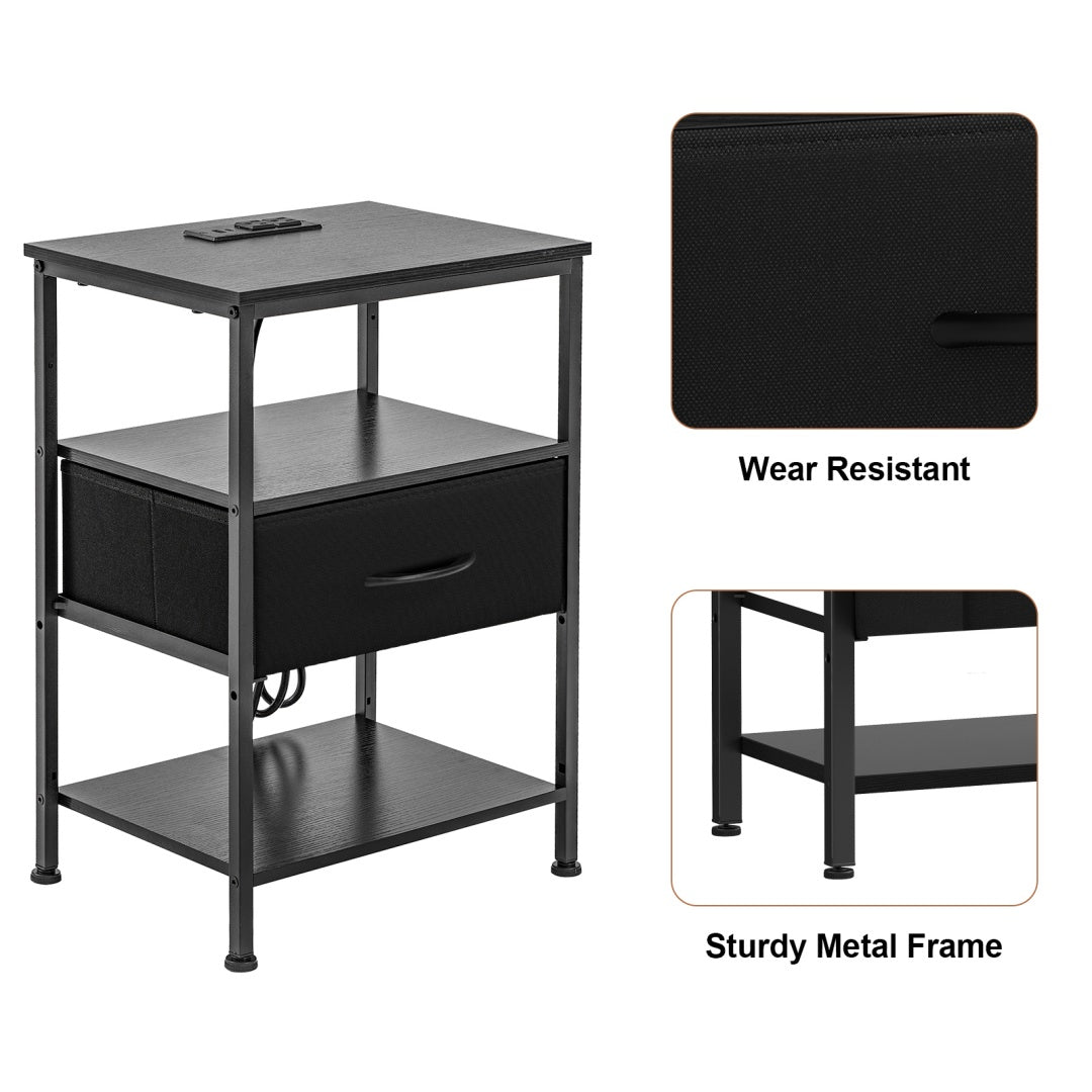 Bedside Table, With Built-in USB- C-type Port Sockets And Adjustable Drawers, 3-layer Storage Rack, And Fabric Drawers