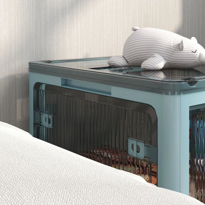 Stackable Storage Bins With Lids, Wheels, And Collapsible, Blue