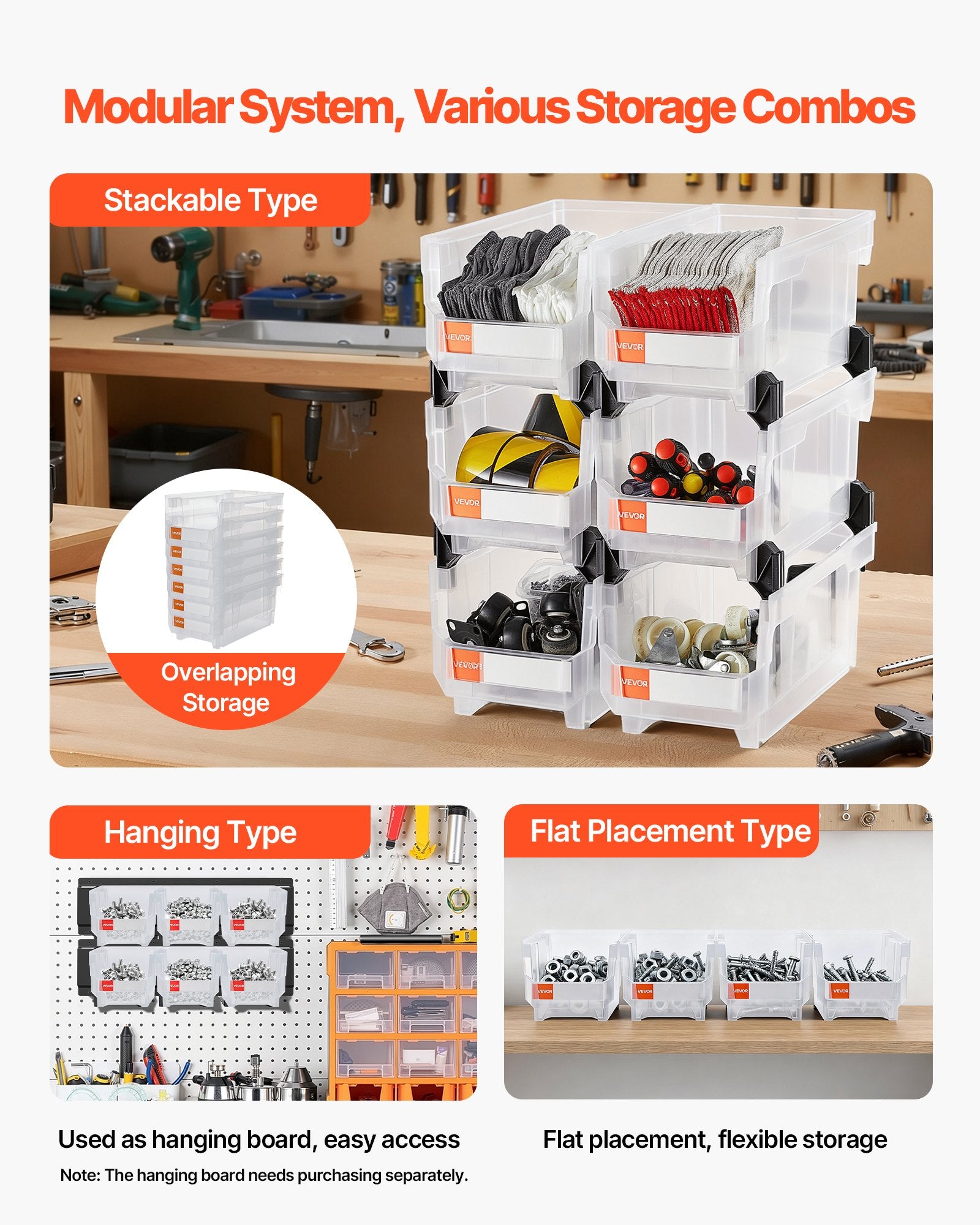 Plastic Stackable Storage Bins, 14.8 X 8.5 X 7.1 Inch (6 Pack), Plastic Containers For Organizing & Storage Bins For Closet, Garage, Small Parts, Office Supplies, Other Accessories, Transparent