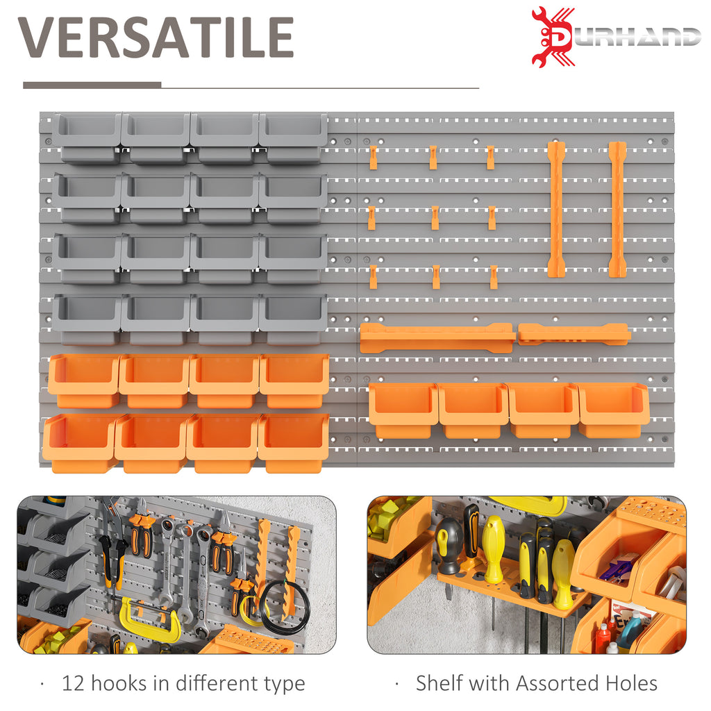 44 PCS Wall Mounted Pegboard Tool Organizer Rack Kit with Various Sized Storage Bins, Pegboard and Hooks, Orange