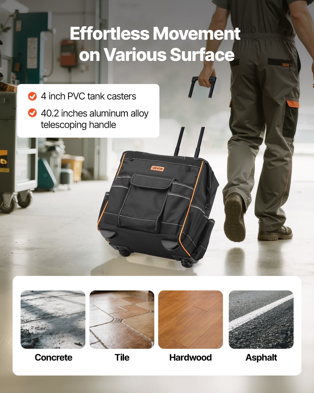 Rolling Tool Bag, 110 Lbs Load Capacity, 25 Pockets Heavy Duty Roller Tool Bag On Wheels, Adjustable Telescoping Handle & Stable Base, Toolbag Organizers With Wheels For Construction, Mechanic