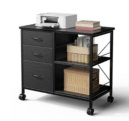 3-layer Mobile Filing Cabinet, Printer Stand With Storage, Office Storage Cabinet With Drawers And Back Support Strips