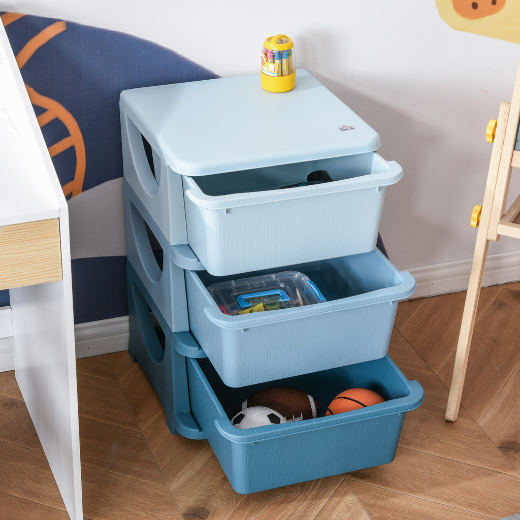 3 Tier Kids Storage Unit, Toy Organizers and Storage with 3 Drawer Chest for Kids Bedroom Nursery Kindergarten Living Room for Boys Girls Toddlers, Blue