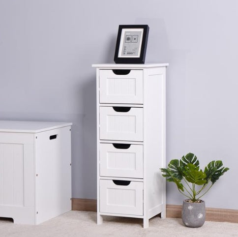 White Bathroom Storage Cupboard, Freestanding Locker With Drawers