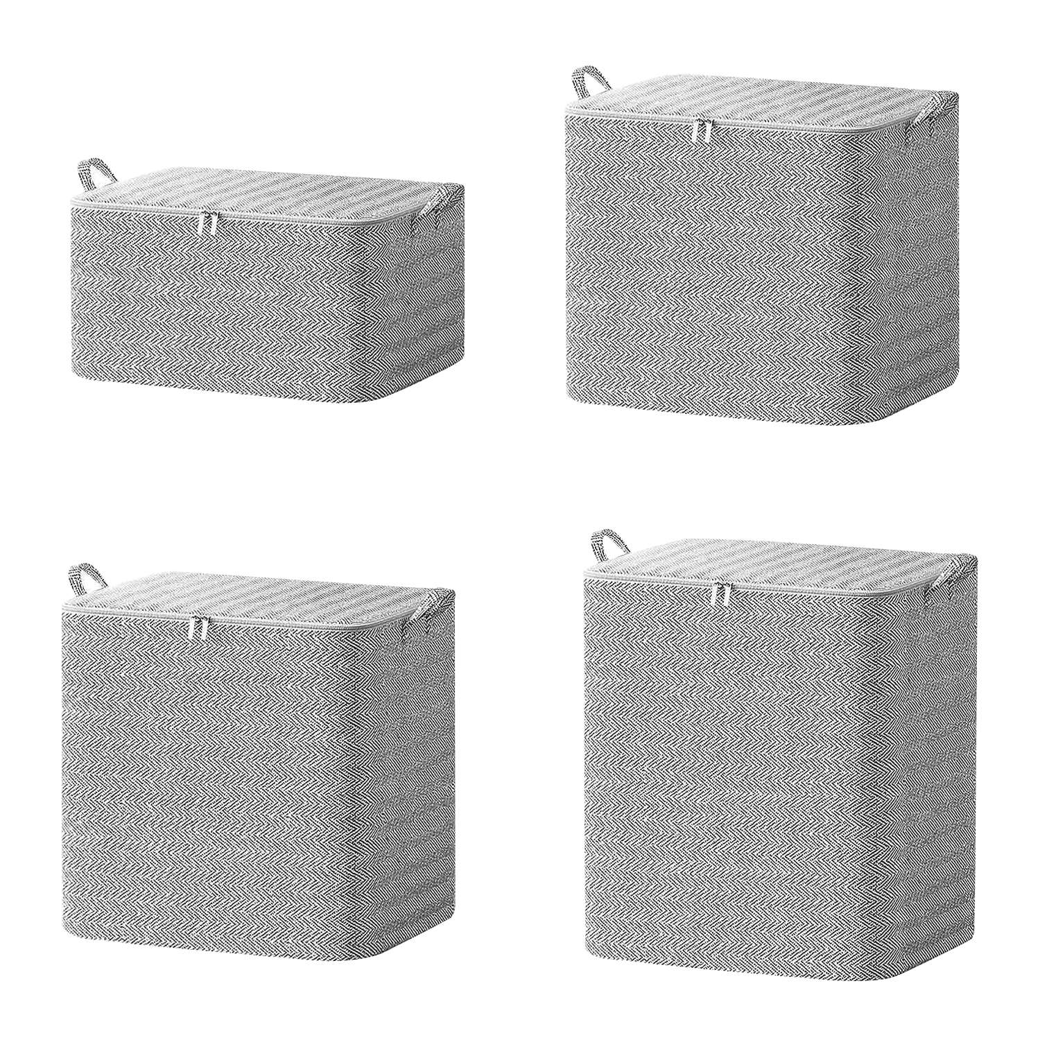 4 Pack Foldable Non Woven Storage Bags Closet Organizers Wardrobe Sorting Baskets With 2 Handles Dustproof Lid Zipper For Clothes Quilt 30L 110L 150L 220L