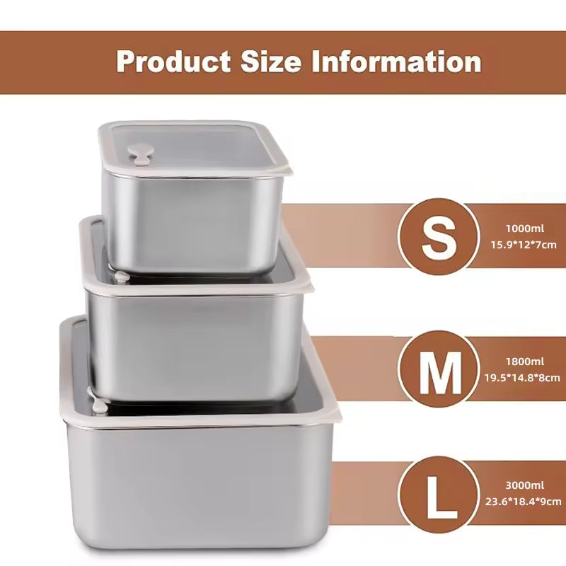 PUCOHOUSE Stainless Steel Food-Grade Storage Containers, Square Freezer And Refrigerator Organizers, Office Lunch Boxes