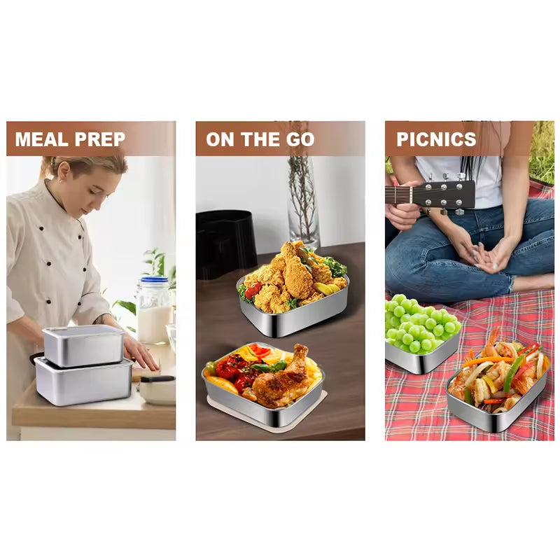 PUCOHOUSE Stainless Steel Food-Grade Storage Containers, Square Freezer And Refrigerator Organizers, Office Lunch Boxes
