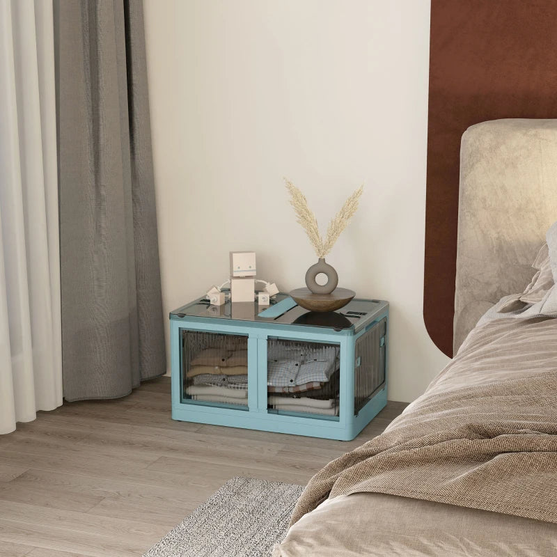 Stackable Storage Bins With Lids, Wheels, And Collapsible, Blue