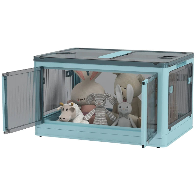 Stackable Storage Bins With Lids, Wheels, And Collapsible, Blue