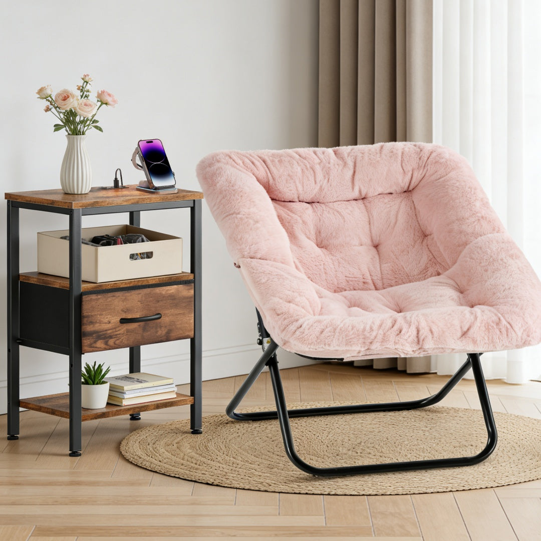 Bedside Table, With Built-in USB- C-type Port Sockets And Adjustable Drawers, 3-layer Storage Rack, And Fabric Drawers