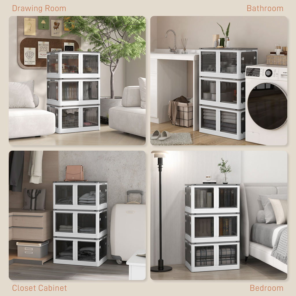 Stackable Storage Bins with Lids, Wheels, and Collapsible, White