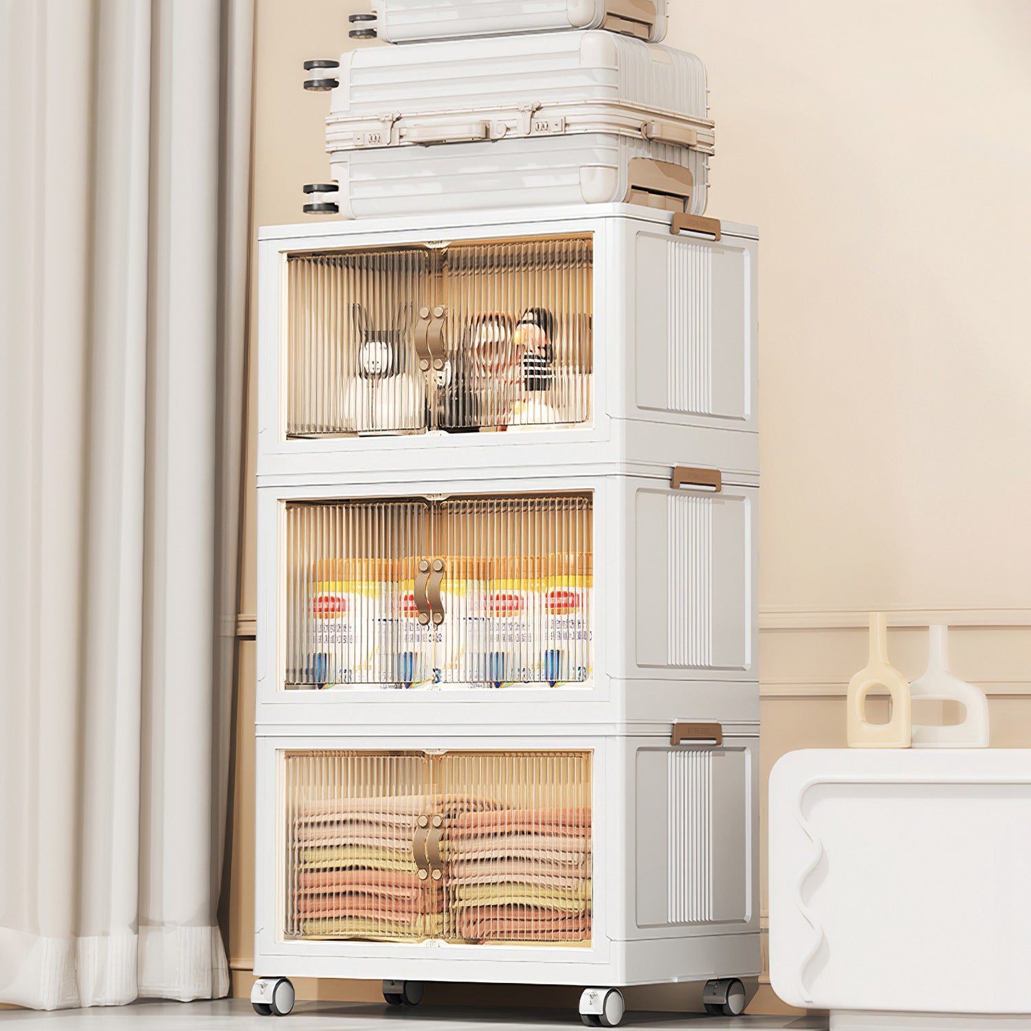 3Pcs Foldable Storage Bins With Lid Wheels Front Magnetic Door Fedex Shipping