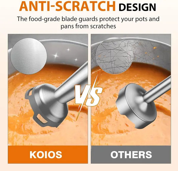 KOIOS Immersion Blender, 1000W Anti-scratch 3-in-1 Hand Blender, Upgraded 12 Speed Stainless Steel Blade Stick Blender With Turbo Mode, Whisk And Milk Frother, BPA-Free