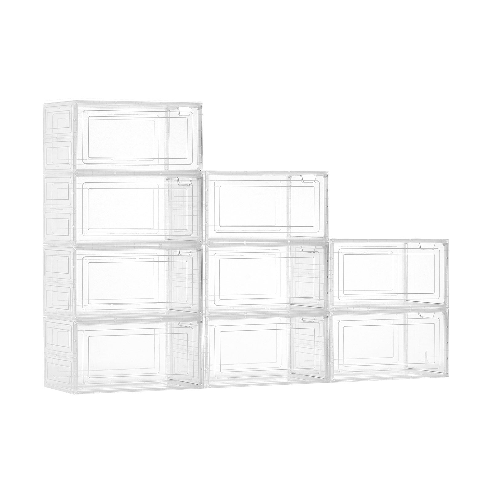 Shoe Storage Boxes, 9 Pack Clear Stackable Shoe Boxes Storage Organizers With Magnetic Door, Fit Up To US Size 13, Plastic Sneaker Containers For High Heels, Boots, And Hats, Transparent White