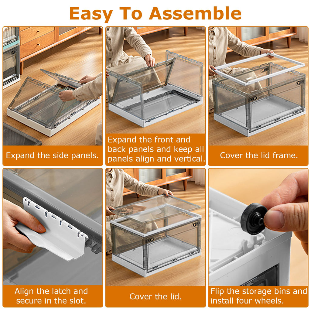 2 Packs Foldable Storage Bins Collapsible Storage Box Organizer Stackable Toy Container With Double Doors Top Lid Rolling Wheels For Clothes Toys Books